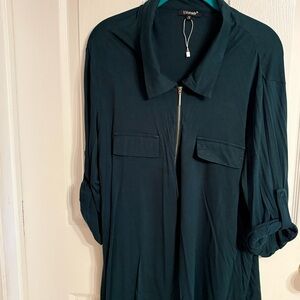 Women's Green Zip-Up Blouse